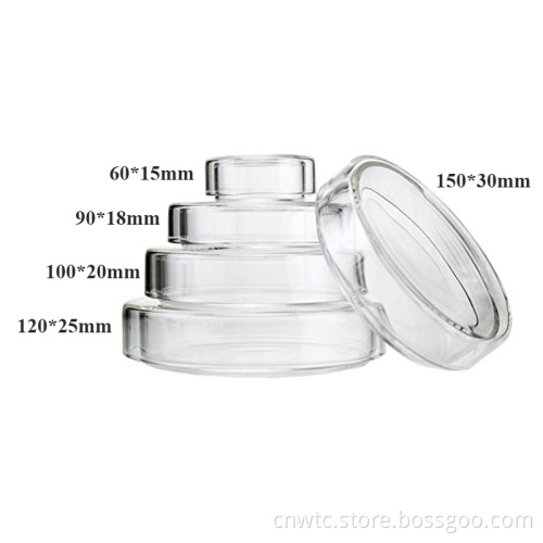 High Boro3.3 Glass Petri Dish Sizes: 60mm, 90mm, 100mm, 120mm, 150mm - Laboratory Disposables Glassware Collection